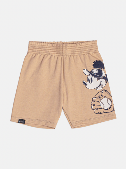 Conjunto Infantil Camiseta Marinho Mickey e Bermuda Bege - Youccie