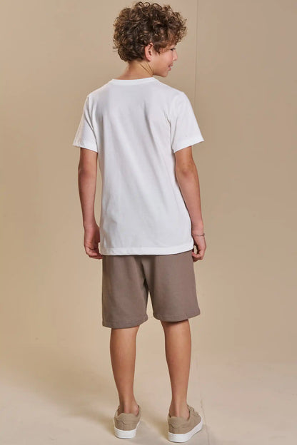 Conjunto Infantil Camisa Off White e Bermuda Marrom - Little Johnny