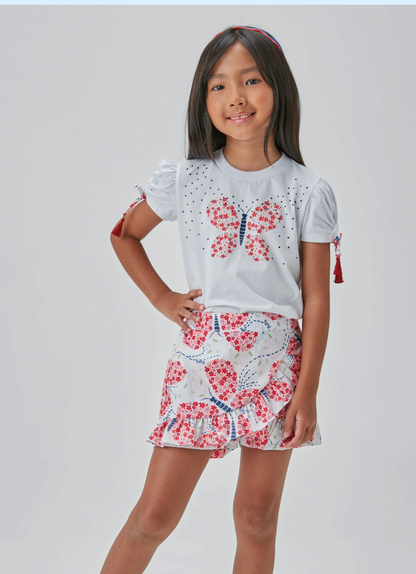 Conjunto Infantil Blusa Manga Bufante e Pompom e Shorts Babados - Beabá