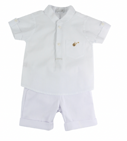 Conjunto Infantil Batizado Luxo Camisa e Bermuda Branco - Roana