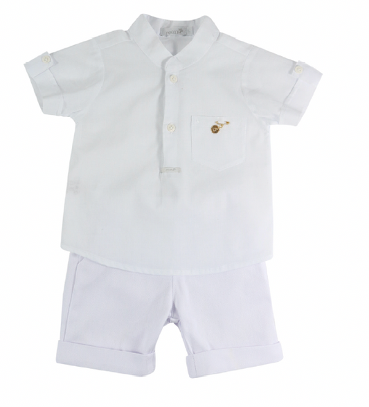 Conjunto Infantil Batizado Luxo Camisa e Bermuda Branco - Roana