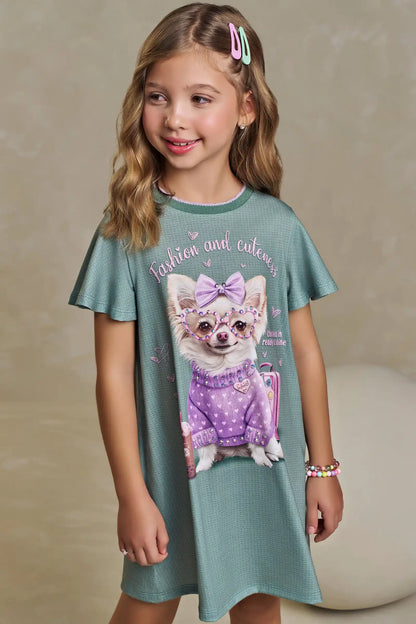 Vestido Infantil Algodão Fress Fashion & Cuteness Verde Ultramarine - Infanti