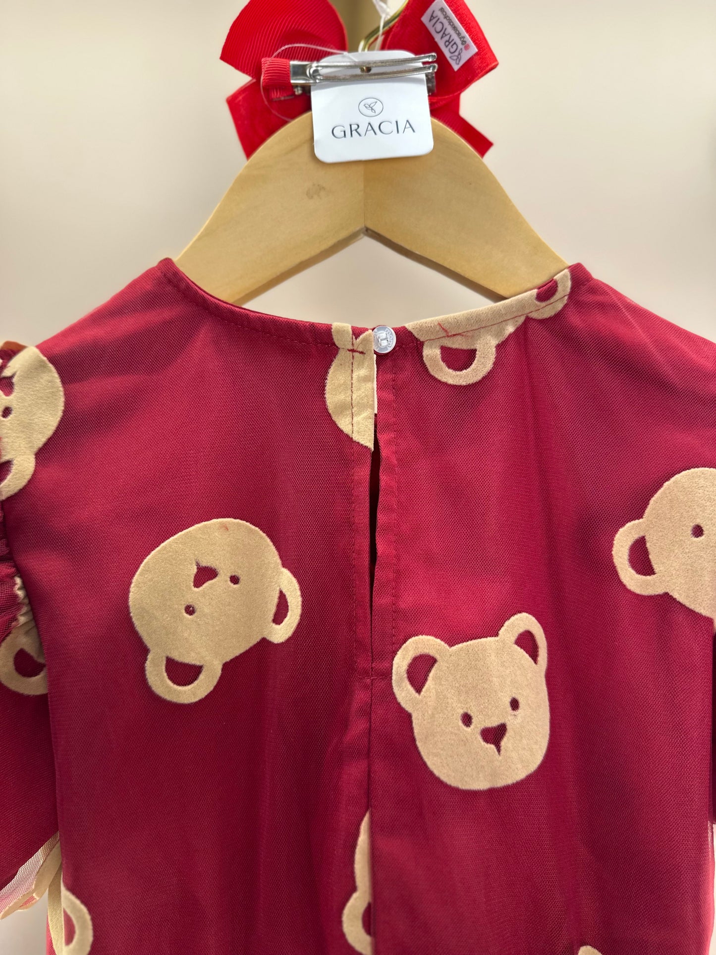 Vestido Infantil Tule Ursinhos Bordô - Momi