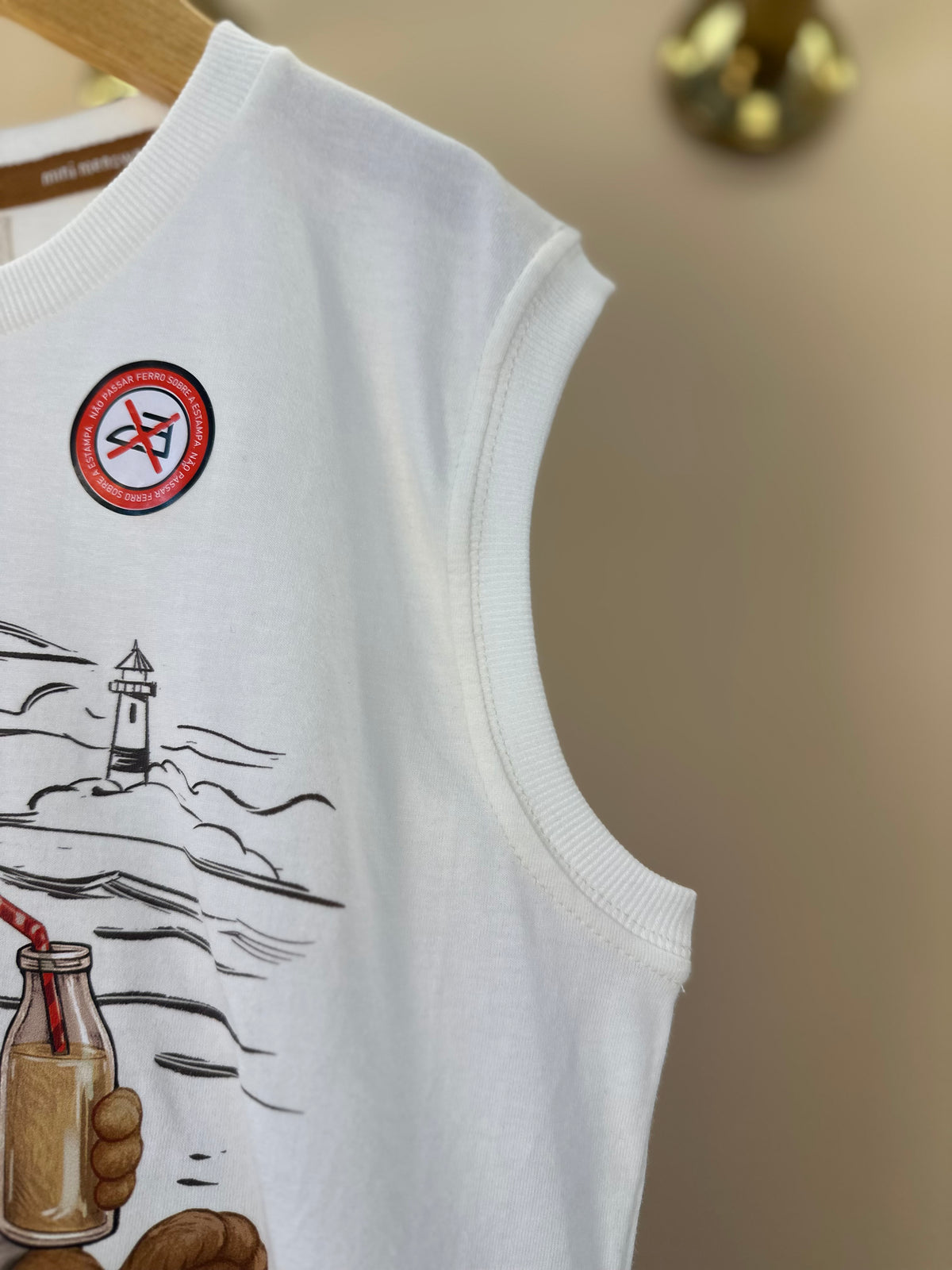 Regata Infantil Algodão Teddy Praia Off White - Dame