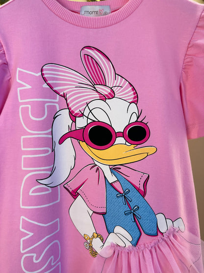 Vestido Infantil Estampa Daisy Duck Saia de Tule - Momi