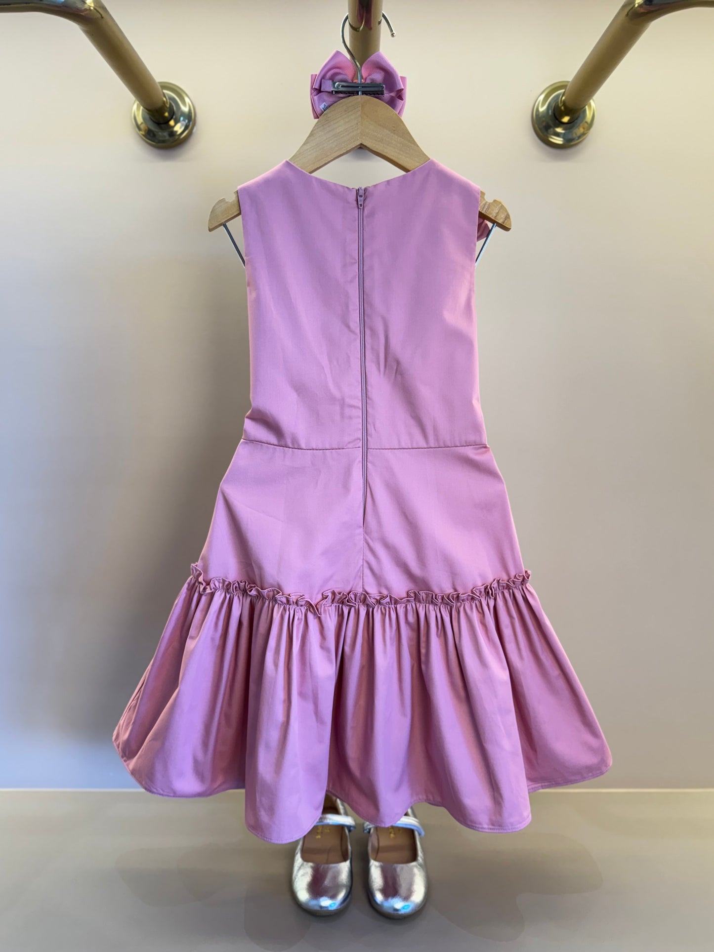Vestido Infantil Algodão Laço Strass Ombro Rosé - Petit Cherie