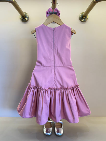 Vestido Infantil Algodão Laço Strass Ombro Rosé - Petit Cherie