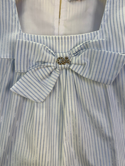 Conjunto Infantil Saia Like Leather Com Lacinhos E Blusa Listrada Azul - Gabriela Aquarela