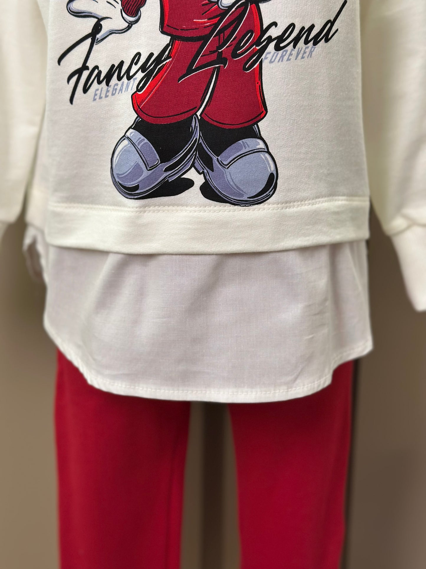 Conjunto Infantil Casaco Minnie Golinha Pérola e Legging Vermelha - Animê