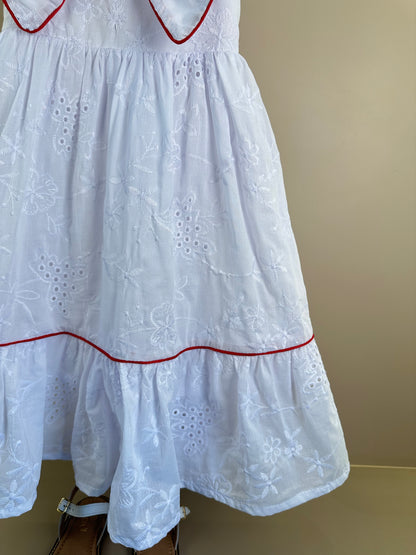 Vestido Infantil Laise Branco Com Detalhes Vermelho e Laço Maxxi - Gabriela Aquarela
