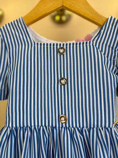 Vestido Infantil Rodado Algodão Listrado Barrado Floral - Luluzinha