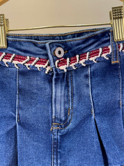 Shorts-saia Jeans Infantil Cós Bordado - Animê
