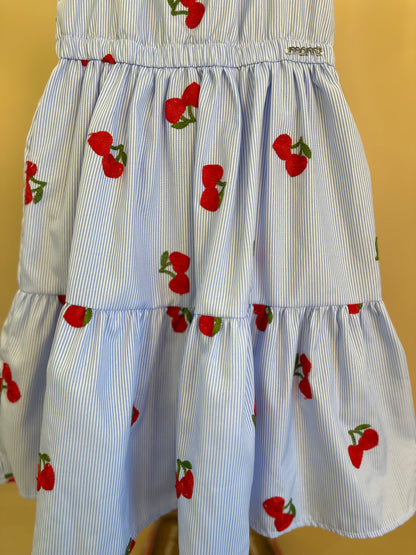 Vestido Infantil Listrado Azul Cerejinhas - Momi