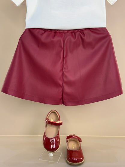Conjunto Infantil Blusa Hello Kitty Strass e Saia Infantil Couro Tech Recortes Cramberry - Momi