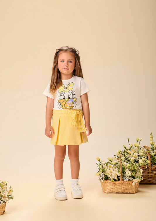 Conjunto Infantil Blusa Daisy Duck Sweet e Shorts Saia Infantil Com Pregas Butter Cream - Momi