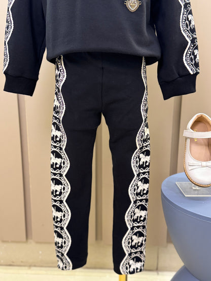 Conjunto Infantil Moletom Carrossel Casaco e Legging Preto - Animê Petite