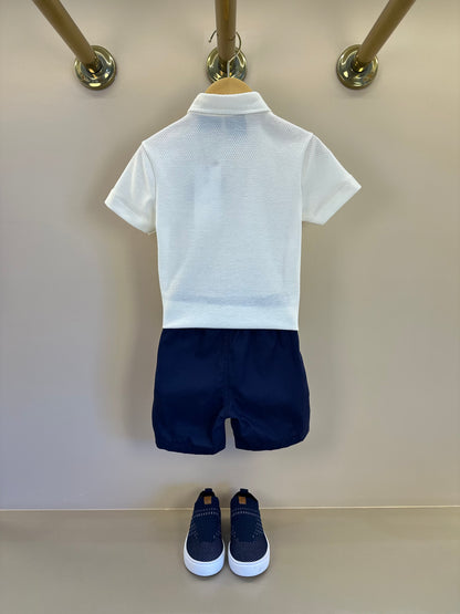 Conjunto Infantil Polo Off White Mickey e Bermuda Sarja Marinho - Youccie