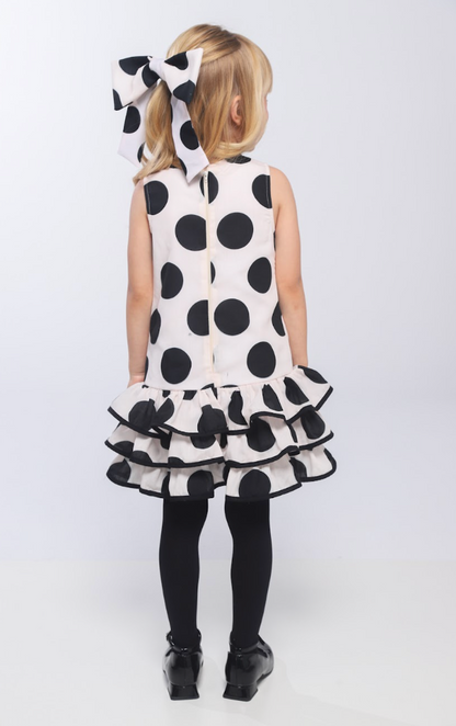 Vestido Infantil Trapézio Babado Bolinha Branco - Luluzinha