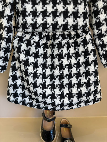 Conjunto Infantil Clássico Tweed Casaco e Saia P&B - Luluzinha