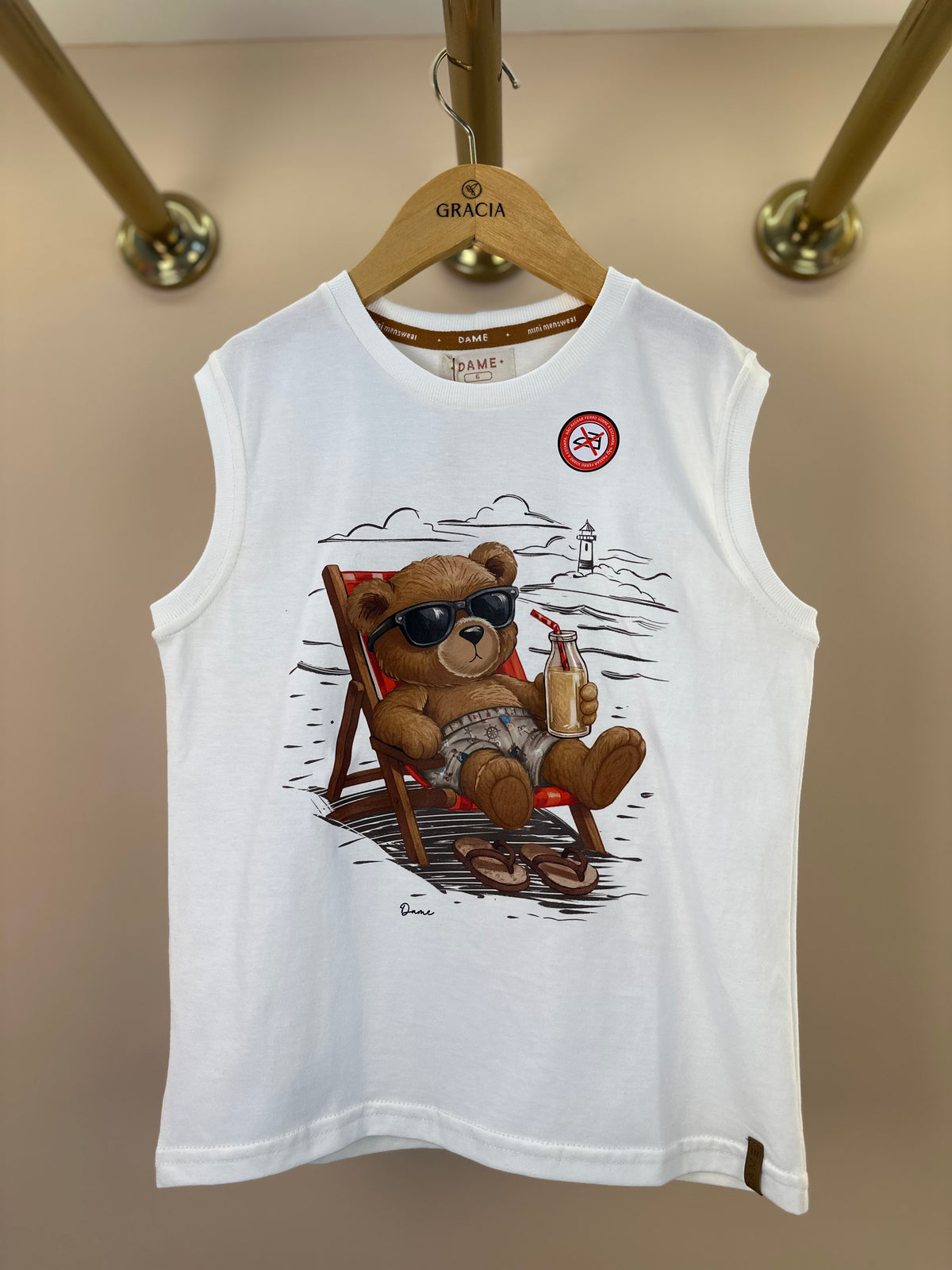 Regata Infantil Algodão Teddy Praia Off White - Dame