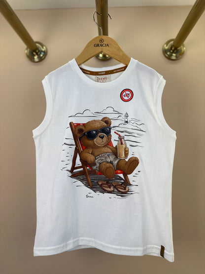 Regata Infantil Algodão Teddy Praia Off White - Dame