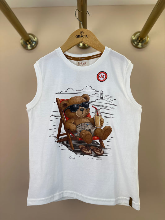 Regata Infantil Algodão Teddy Praia Off White - Dame