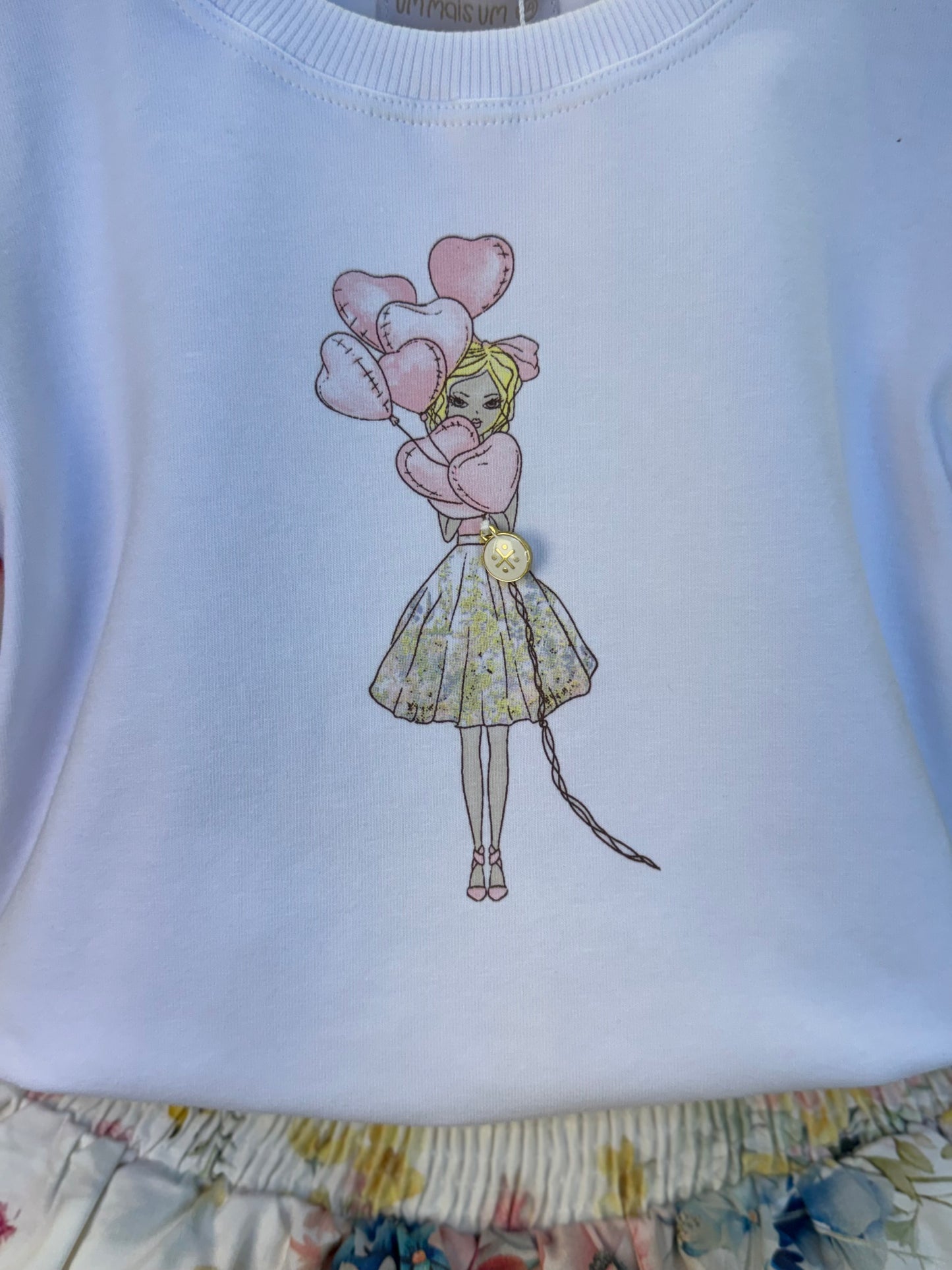 Conjunto Infantil Clássico Blusa Manga Floral e Saia Floral Candy - Um Mais Um