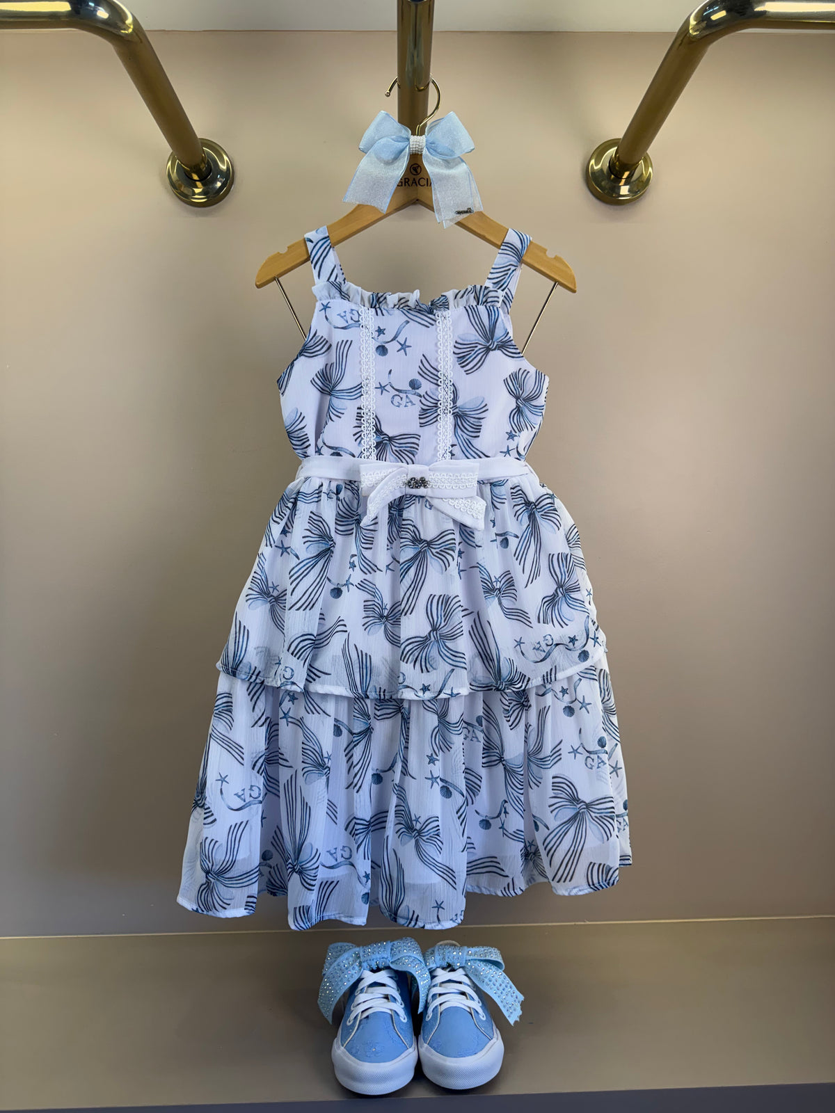Vestido Infantil Musseline Em Camadas Estampa Sonhos À Beira Mar - Gabriela Aquarela