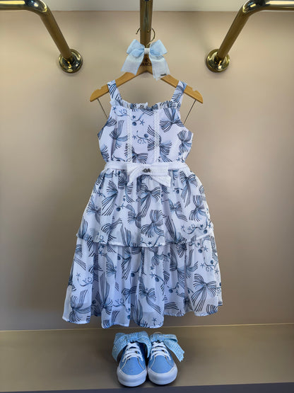 Vestido Infantil Musseline Em Camadas Estampa Sonhos À Beira Mar - Gabriela Aquarela