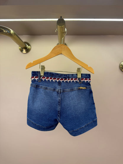 Shorts-saia Jeans Infantil Cós Bordado - Animê