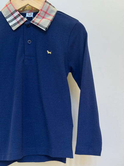 Conjunto Infantil Polo Piquet Marinho e Calça Sarja Areia - Um Mais Um