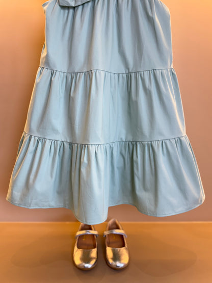 Vestido Infantil Algodão Camadas Laço Strass Ombro Verde - Petit Cherie