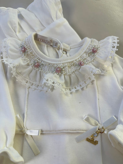 Saída de Maternidade Algodão Bebê Gola Renda Luxo - Roana
