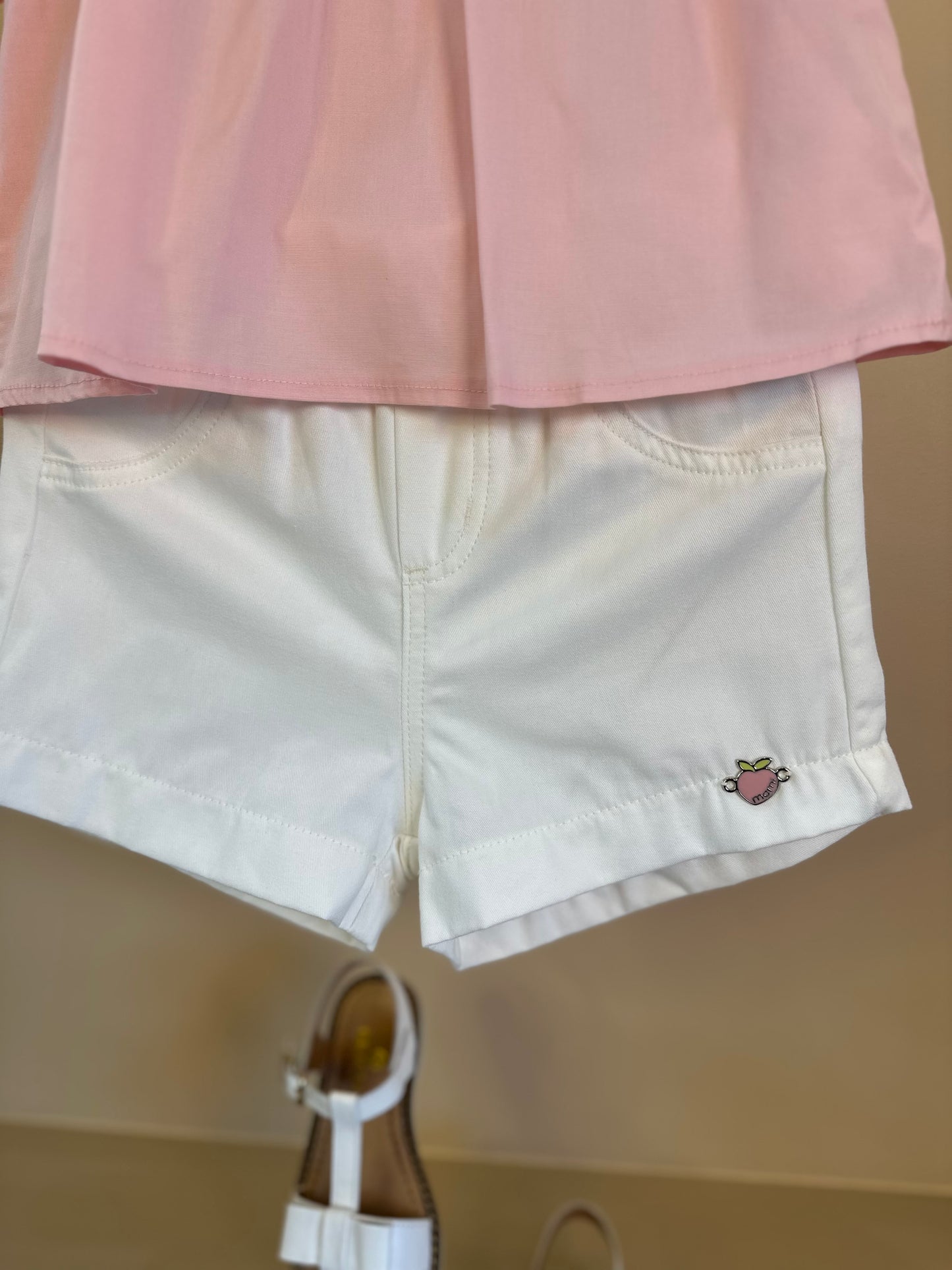 Conjunto Infantil Blusa Rosa Cristal Bordada e Shorts Off - Momi