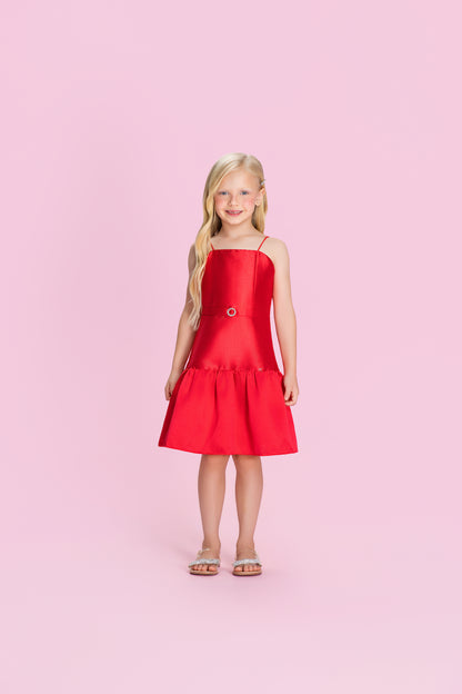 Vestido Infantil Acetinado Saia Babado Vermelho - Petit Cherie