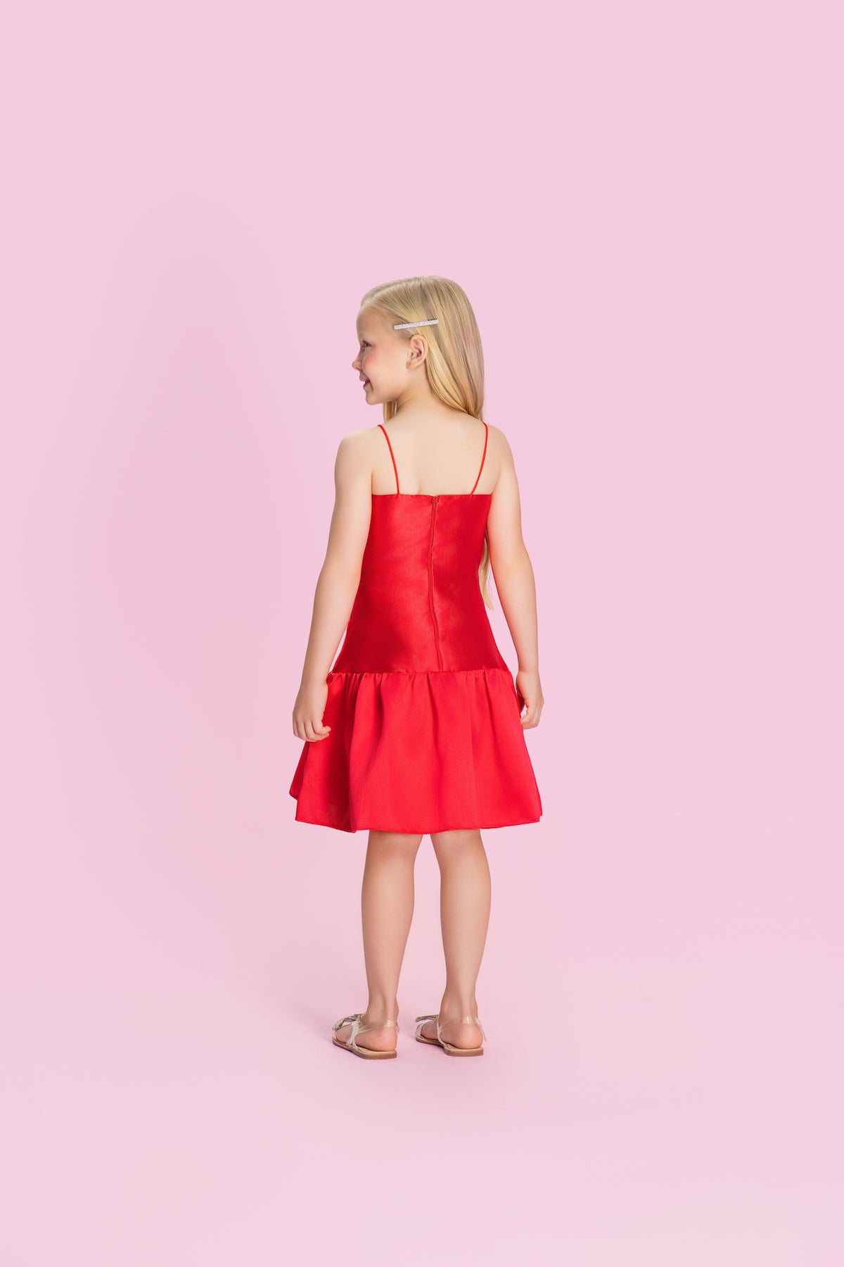 Vestido Infantil Acetinado Saia Babado Vermelho - Petit Cherie