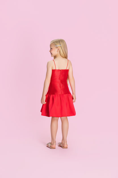 Vestido Infantil Acetinado Saia Babado Vermelho - Petit Cherie