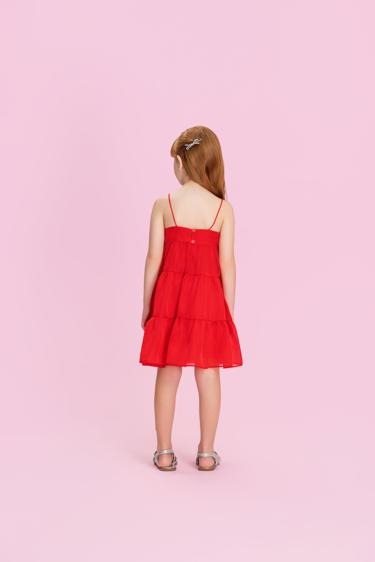 Vestido Infantil Bordado Alça Fina Vermelho - Petit Cherie