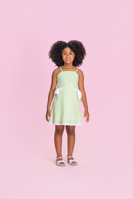 Vestido Infantil Verde Listrado Com Laços Laterais - Petit Cherie