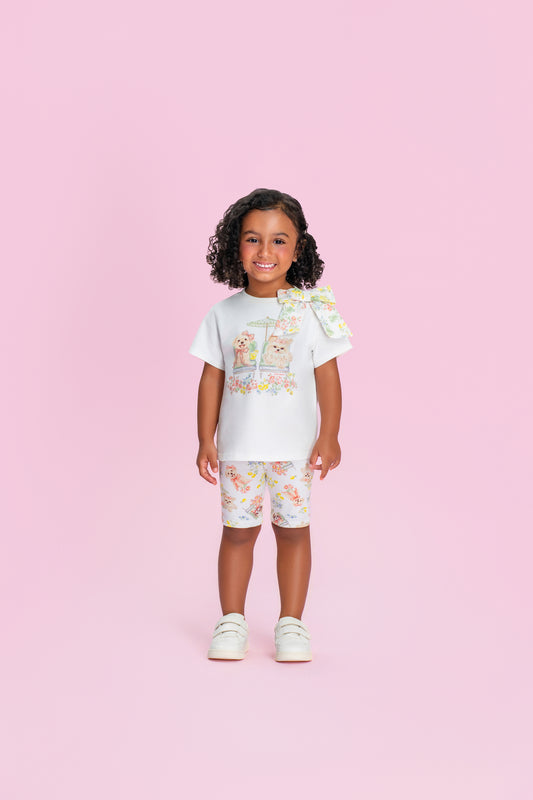 Conjunto Infantil Blusa Laço Maxxi Lateral e Shorts Legging - Petit Cherie