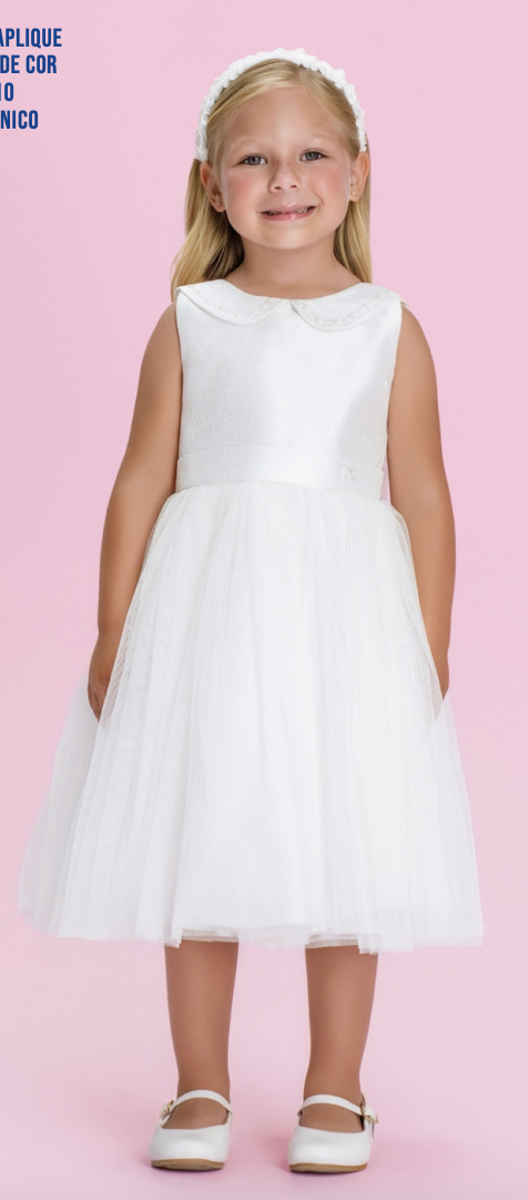 Vestido Infantil Dama Midi e Tule Com Bordado - Petit Cherie