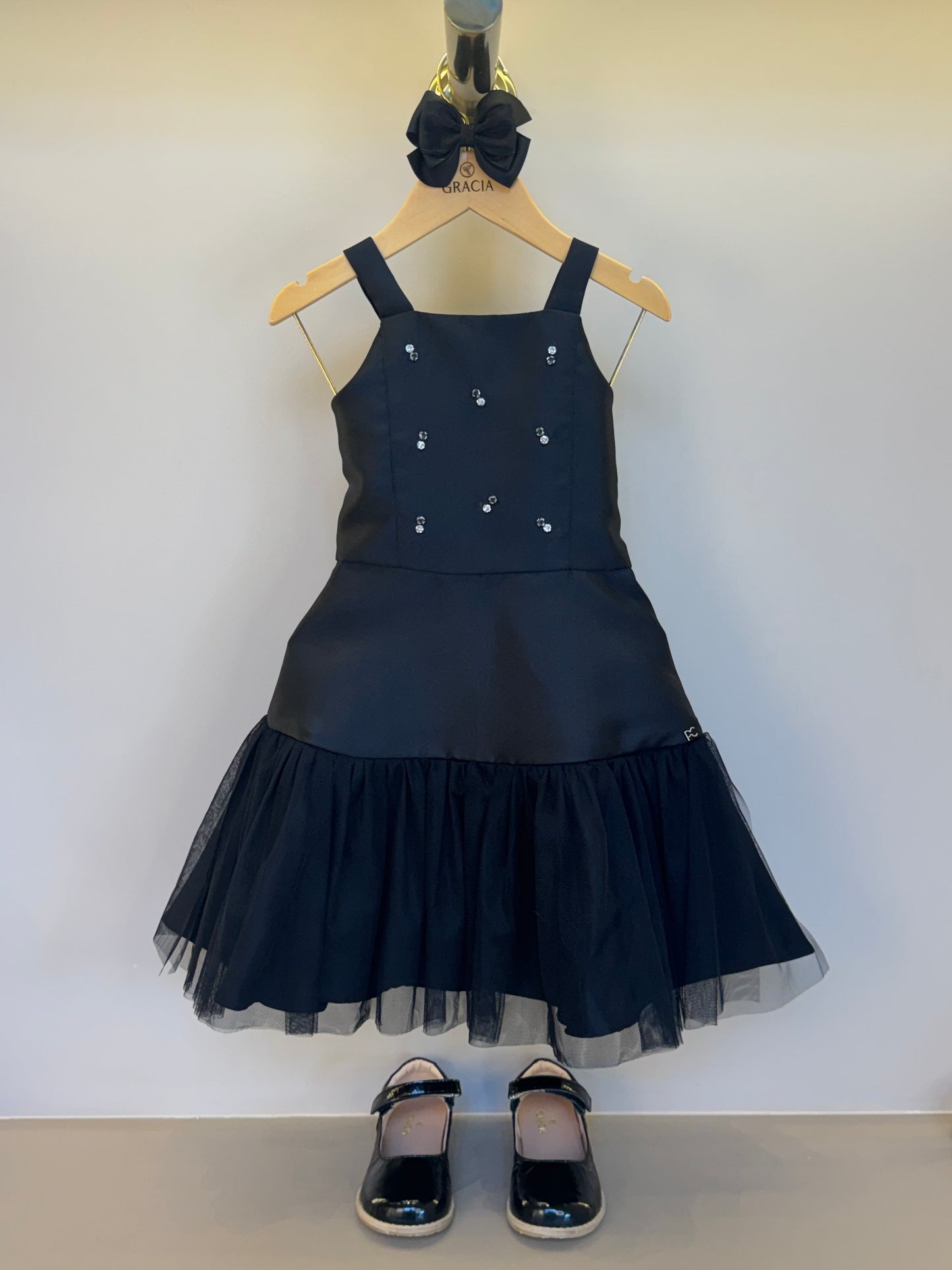 Vestido Infantil Zibeline com Tule e Strass - Petit Cherie