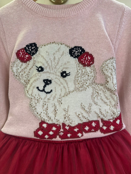 Blusa Infantil Tricot Cachorrinhos PomPom Cristais Rosa Dolce - Pituchinhus