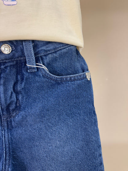Conjunto Infantil Blusa Ursa de Lenço e Calça Jeans Wide Leg - Um Mais Um