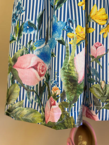 Vestido Infantil Rodado Algodão Listrado Barrado Floral - Luluzinha