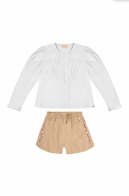 Conjunto Infantil Blusa e Shorts Alfaiataria Bege - Charpey PRÉ-VENDA
