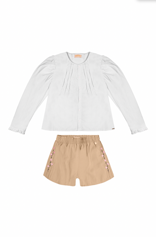 Conjunto Infantil Blusa e Shorts Alfaiataria Bege - Charpey PRÉ-VENDA