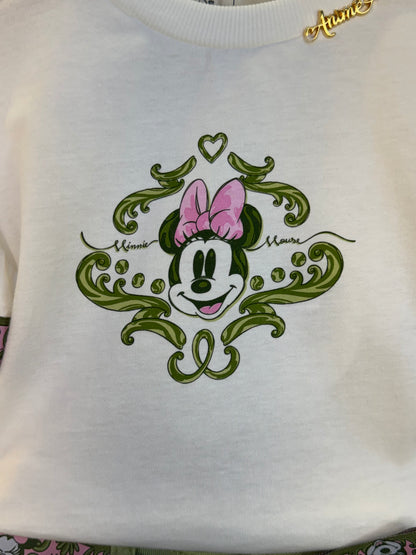 Conjunto Infantil Blusa Minnie Faixa Estilizada e Shorts Minnie Mouse Verde Forest - Animê