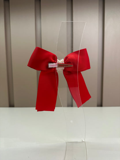 Presilha Infantil Laço Longo Pérolas e Bordados Vermelho - Roana