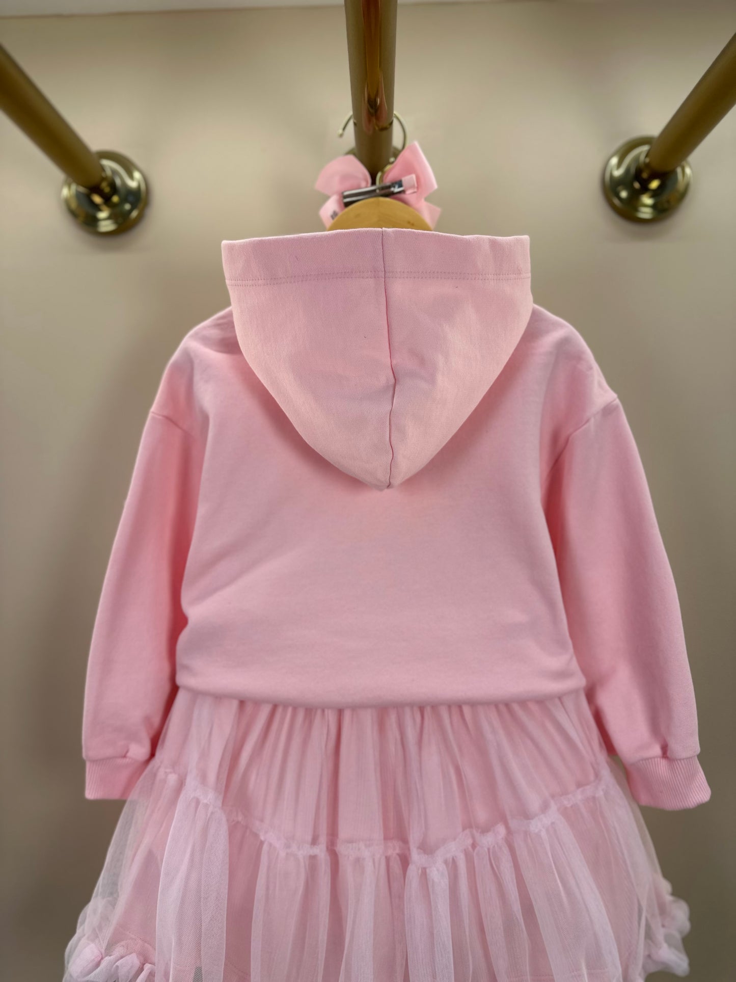 Conjunto Infantil Casaco Minnie Strass Laço e Saia Tule Babado Rosa Soft - Animê Petite